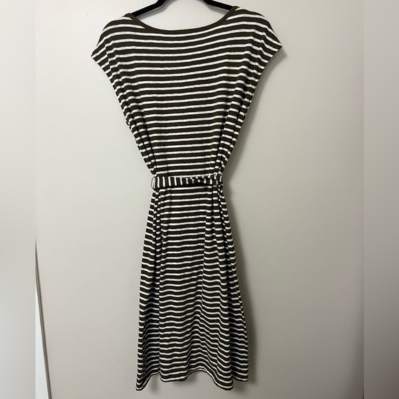 Talbots, olive green Chirping Stripe Belted Knit Nautical Shift Dress, Size M - Picture 2 of 10